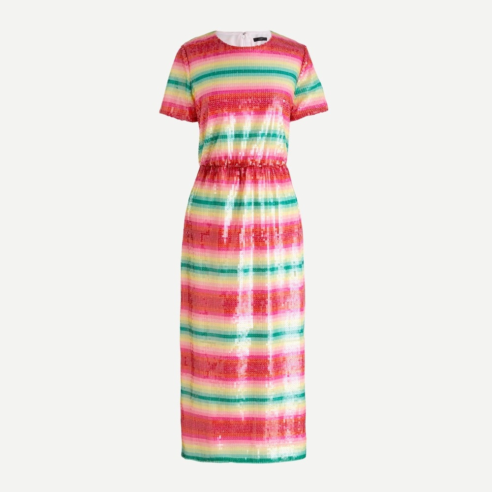J. Crew sequin stripe cap sleeve sheath dress watermelon colorful SZ 10 NWT